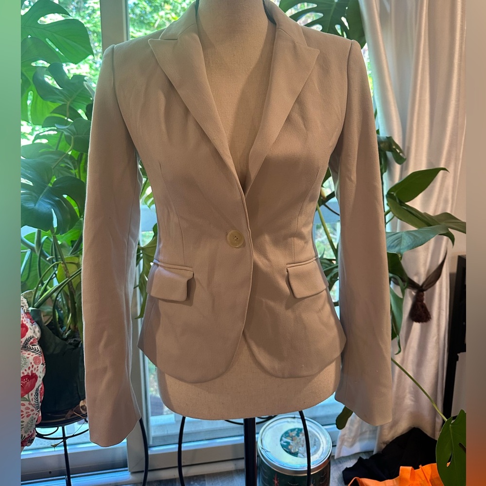 Express Beige One Button Fitted Blazer